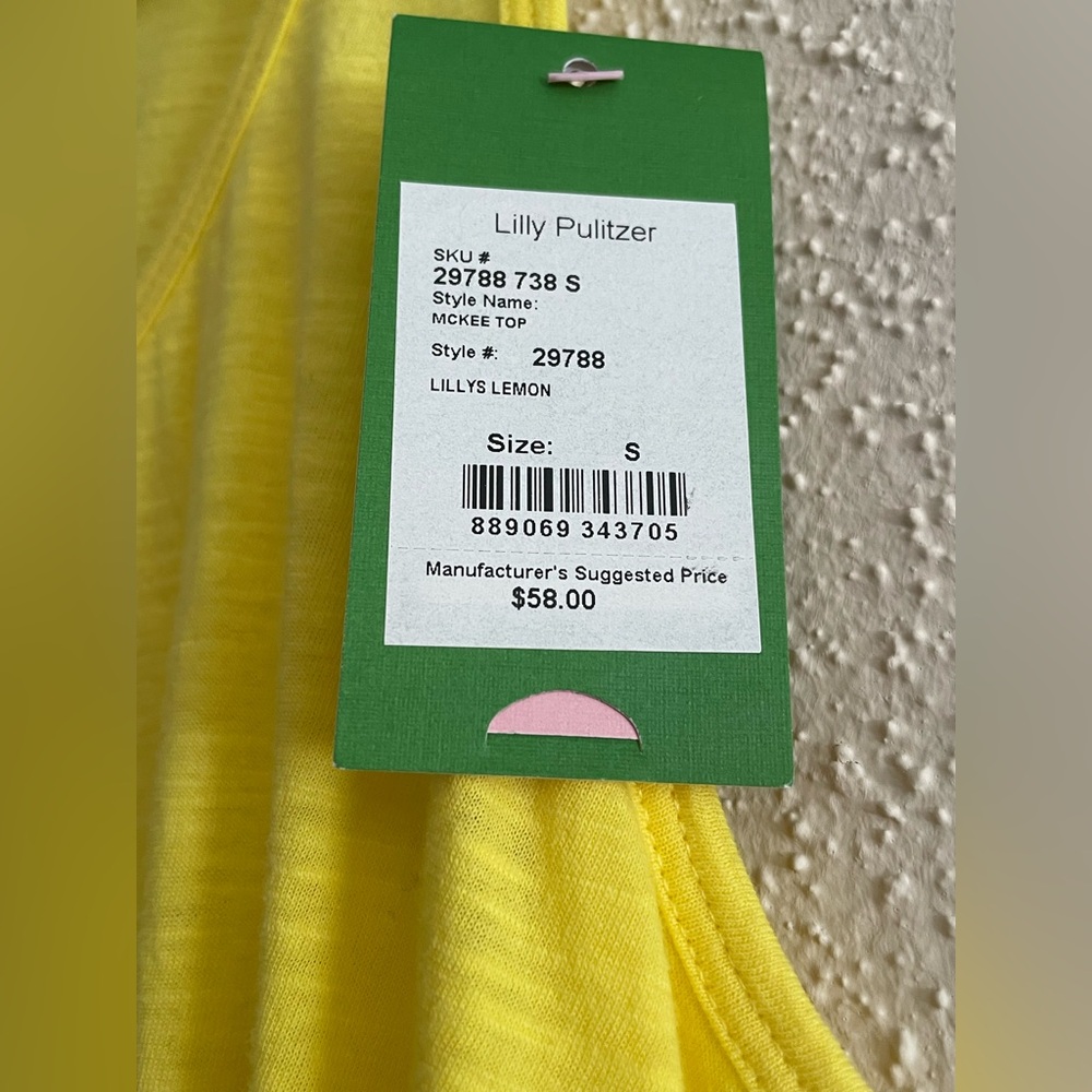 NWT - Lilly Pulitzer Women’s Small Yellow Sleeveless McKee Top with Pom Poms - Picture 3 of 16